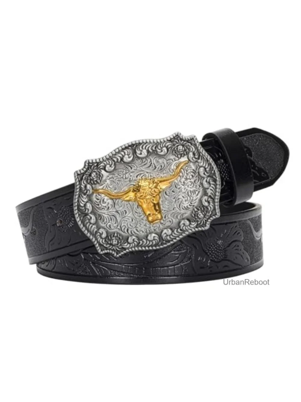 Western Cowboy Belt Waist 25-38 Faux Leather Embossed PU